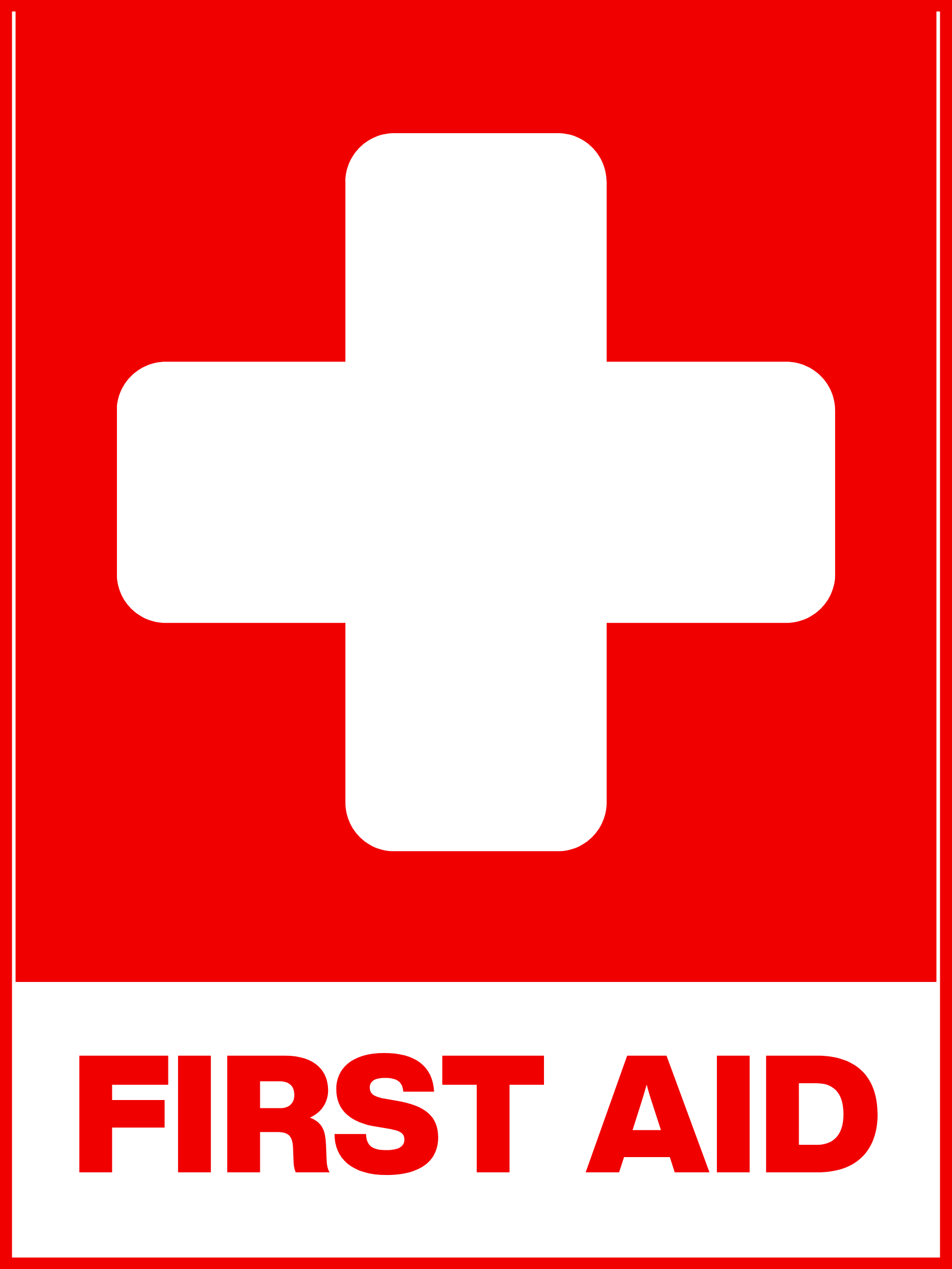 Red and White Simple First Aid Metal Sign